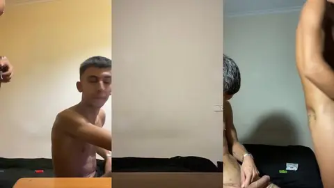 Deux mecs latins se branlent et se sucent en direct