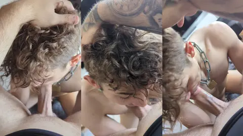 Il me pousse la tête vers le bas pendant que je suce sa bite