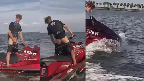 Ses fesses nues se dévoilent en pilotant un jet-ski