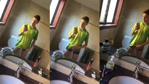 uncut bushy aussie 2: My private mirror tease #1