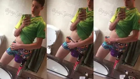 uncut bushy aussie 2: Showing off in the mirror #2